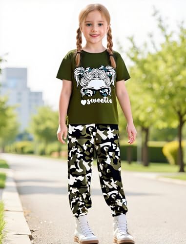 Image of Girls Clothes Cool Girl T Shirt Cargo Pants Camo Outfit | Short Sleeve, 2 Piece, School, Dance, Four Seasons, Kids Clothing Set, Size 6-14