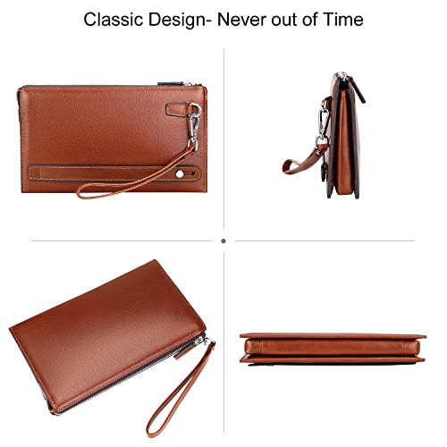 PIJUSHI Genuine Leather Mens Clutch Purse Bag Wallet Wrist Hand Purse Organized4