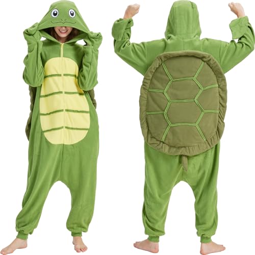 AMAMHAHAVA Adult Turtle Onesie Halloween Costume Sea Crustacean Cosplay Pyjamas Novelty Nightwear Loungewear for Women Men