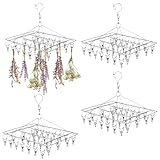 Homaisson 4 PCS Herb Drying Rack, Stainless Steel Hanging Herb Drying Rack with 30 Clips, Windproof Herb Dryer Flower Drying Rack, Space-Saving Drying Rack for Aromatic Herbs Spices Tea Leaves
