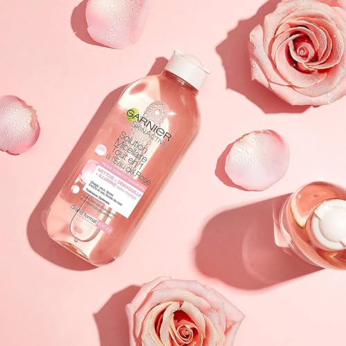 GARNIER Skin Active - Solution Micellaire Tout En 1 - Nettoie, Démaquille, & Ravive L'Éclat - Micelles & Eau de Rose - Vegan & Cruelty Free - Visage, Yeux, Lèvres - Peaux Ternes & Sensibles - 400 ml