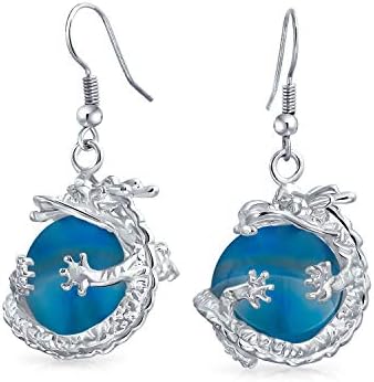 Fashion Statement Rainbow Gemstones Crystal Opalite Translucent Round Ball Dangle Orb Asian Dragon Earrings For Women Teen Silver Plated Fish Hook