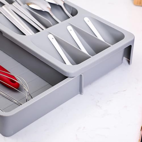 Kitchen Storage Tray for Cutlery Spoon Knife and Fork Partition Storage |40 x 30 x 5.5 cm | Plastic | Grey