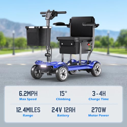 Image of 43lb Lightweight Mobility Scooter for Seniors - Airline & Cruise Approved | Foldable Portable Travel Motorized Scooters for Adults Elderly 4 Wheel with Removable Battery, 12.4MI, 300lb Capacity, Blue