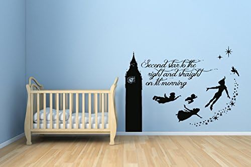 Peter Pan Wall Vinyl Sticker Fairy Tale Little Set in London Big Ben Moon Cartoon Character Never Grow Up Tinkerbell Girl Boy Nursery Kids Room Poster Art Tinker Bell SA1547