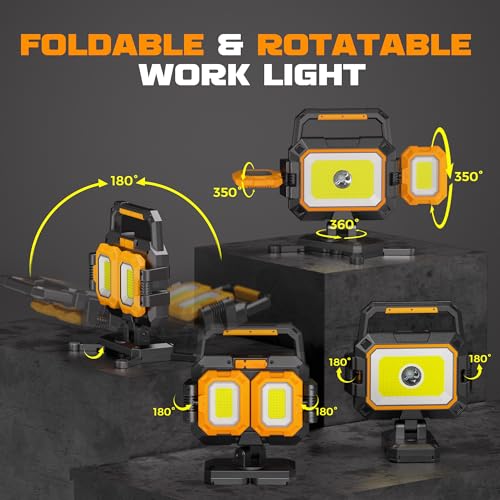 Yzoni 35W Rechargeable Work Light, 3500LM Magnetic LED Work Light with 6 Modes, Battery Powered Portable Mechanic Lights with 360°Rotate Foldable Design for Auto Car, Garage, Workshop - Image 5