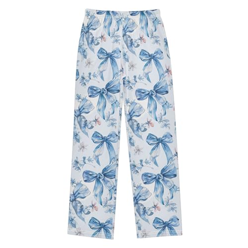 Pajama Bottoms, Blue Floral and Bow Pajamas Pant Sleep Long Pants Lounge Wear Sleepwear Soft Pjs