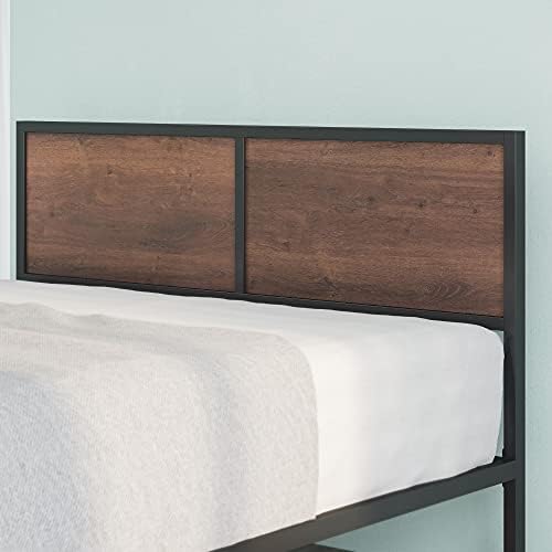 ZINUS Mory 30 cm Metal and Wood Platform Bed Frame with Split Headboard | Wood Slat Support | Easy Assembly | King | Brown