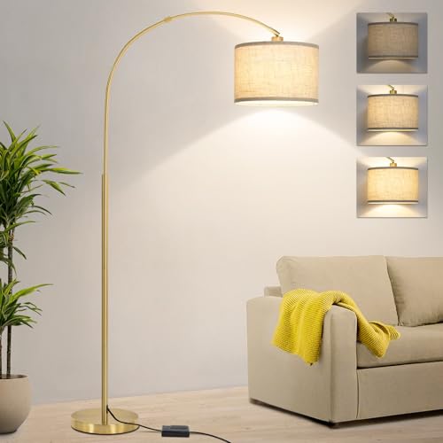 Gold Arc Floor Lamp, Dimmable Floor Lamp for Living Room, Mordern Standing Light with Adjustable...