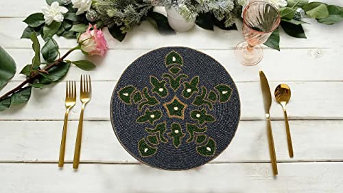 Beaded Placemat 13 Inch Round A Touch Of Elegance For Your Dinner Table/Home Décor/Farmhouse/Living Room/Mothers Day/4 Th Of July/Family Gathering/Eco-Friendly/Party & Wedding - 1 Pack (Navy Green) #TOP4