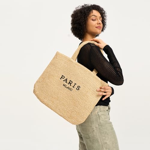 Image of Large Straw Tote Bag Summer Straw Purse for Women Vacation Raffia Woven Beach Bags Handbag