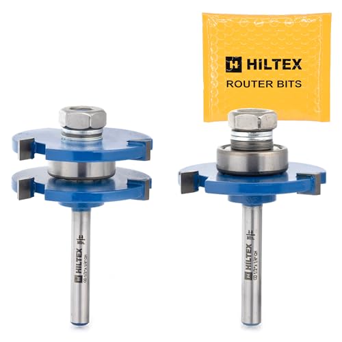 HILTEX 10110H Tongue and Groove Router Bit Set, 2 Pieces, 1/4 Inch Shank, Adjustable 3 Teeth T-Shape Wood Milling Cutter Woodworking Tool, 1/2-Inch Cutting Depth 1/4-Inch Tongue Height