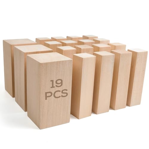 Falling in Art Basswood Carving Blocks, 19Pcs Whittling Wood Carving Kit, Carving Wooden Blocks for Crafting, Ideal for Beginners and Professional Artists(4 * 2 * 2 3pc& 4 * 1 * 1 16pc)
