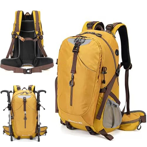Mochila Ultraleve 40L Impermeável para Trilha Montanhismo Camping Viagem com Capa de Chuva e Compartimentos Organizados (Amarelo cúrcuma)