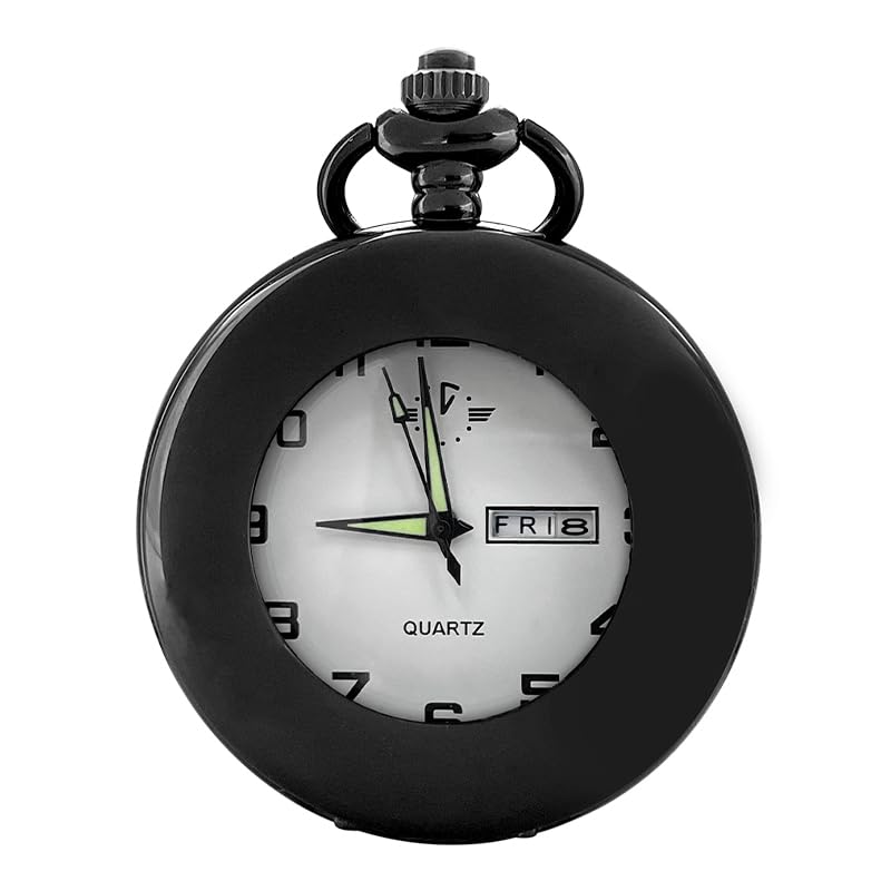 Image of BOSHIYA Smooth Quartz Pocket Watches for Men Classic Arabic Digital Luminous Dial & Day Date Pocket Watch with Chain Christmas Graduation Birthday Gifts