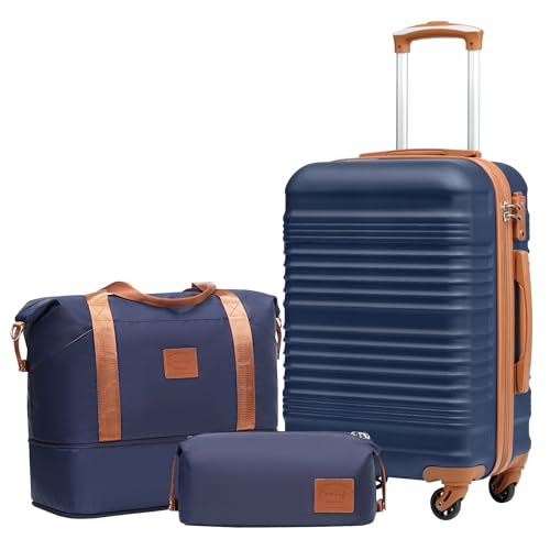 Image of Coolife Luggage Set 3 Piece Luggage Set Carry On Suitcase Hardside Luggage with TSA Lock Spinner Wheels, Navy, 3 piece set (DB /TB /20)