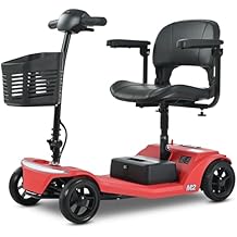 Metro Mobility 4 Wheel Powered Mobility Scooters, 330 lbs Capacity Mobility Scooters for Adults, Folding Mobility Scooter Lightweight, Electric Scooters for Seniors 20 Miles Range LED Light Red