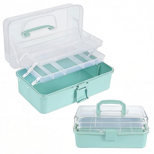 Craft Storage Box 3-Layer Plastic Craft Organizers and Storage Portable Art Supply Organizer with Handle Dividing Craft Box Organizer Folding Arts and Crafts Storage for Sewing Medicine Tool