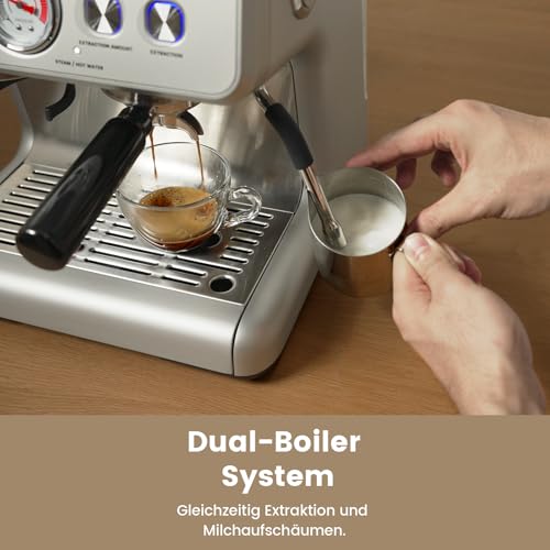 Gevi Dual Boiler Espresso Siebträgermaschine mit Milchschäumer, Edelstahl-Espressomaschinen, Unterstützt Stopfung Bohnenkaffeemaschine,2,8L Wassertank, silber – Bild 3