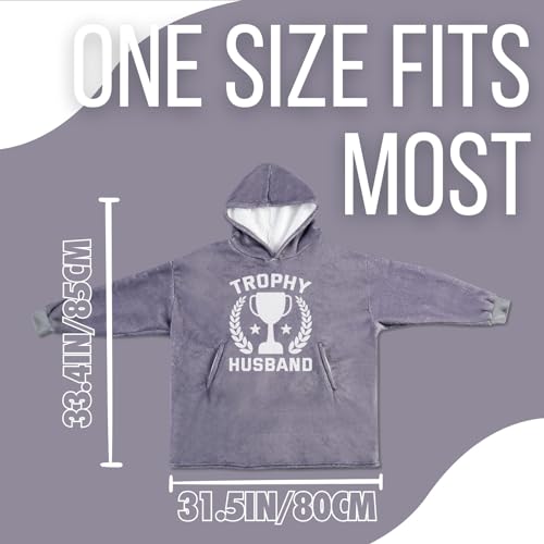 Husband Gifts from Wife, Throphy Husband, Funny Wearable Flannel Blanket Hoodie, Oversized Flannel Hooded Blanket Sweatshirt, One Size - Image 3