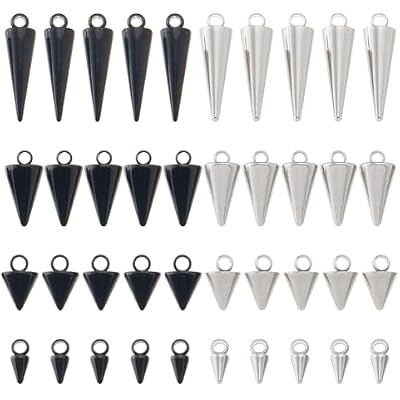 40Pcs 4 Sizes Cone Charms Stainless Steel Spike Pendants Punk Style Charms Metal Dangle Pendants for Jewelry Making Bracelet Necklace Earrings Keychain DIY Accessories