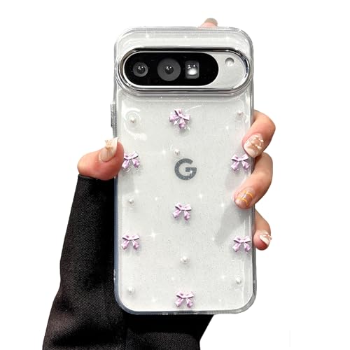 Coque Google Pixel 7 Pro transparente avec motif de noeud papillon violet 3D