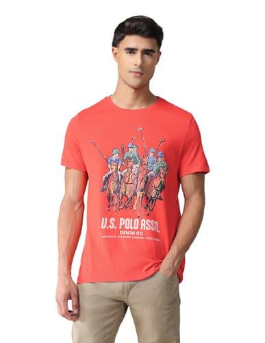 Image of U.S. Polo ASSN. Brand Printed Cotton T-Shirts for Men - Slim Fit, Half Sleeves Mens Casual T Shirts