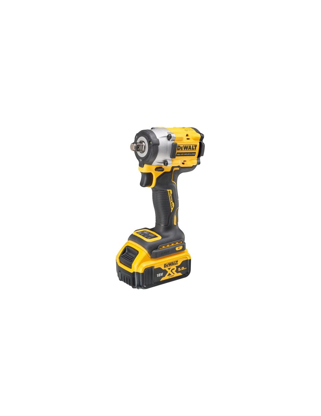 DeWalt Llave Impacto sin escobillas XR 18V 1/2" 406Nm con anillo de retención con 2 baterías Li-Ion 5Ah y maletín TSTAK, Multicolor