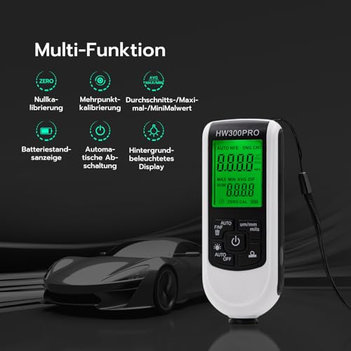 Mcbazel Digitales Schichtdickenmessgerät, Lackdickenmessgerät, Lackmessgerät Auto, Messbereich 0 bis 2000um