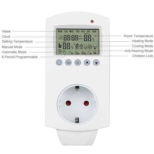 Thermostat prise programmable numérique pour chauffage et climatisation domestique - 6