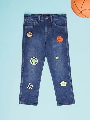 Image of KiddoPanti Boys Regular Fit Denim Pant | Stretch Poly Cotton Denim | Regular Fit Full Length Pant | Back Elasticated & Button with Zip Open Fly