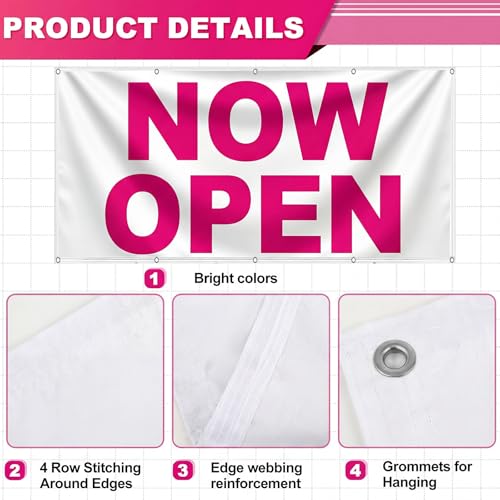image for Hahafelt 3 x 8 Feet Now Open Banner with Grommets Fabric Large Size Ha