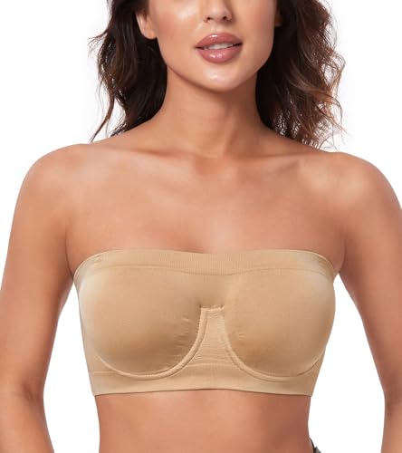 Image of HACI Women's Non Padded Strapless Bra Underwire Bandeau Seamless Multiway Supportive Tube Top