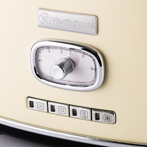 Image of Westinghouse 2 Slice 800 Watts Retro Toaster | Removable Bun Attachment, 6 Browning Levels, Bread Centring, Defrosting, Warming & Stop Function, Extendable Crumb Tray | White | WKTTB857WH