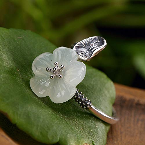 Bague ajustable pour les femmes en argent S925 et jade cadeau idéal