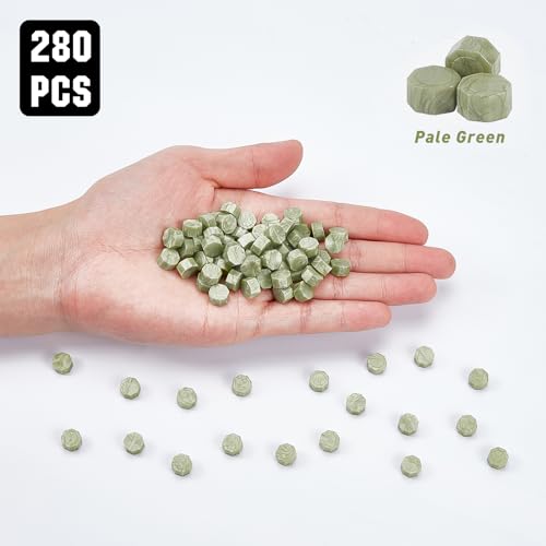 CRASPIRE 280 Stück Octagon Sealing Wax Beads Sticks Mit 4 Stück Teekerzen Und 2 Stück Wax Melting Spoon Zum Versiegeln von Wachsstempeln (Grün)