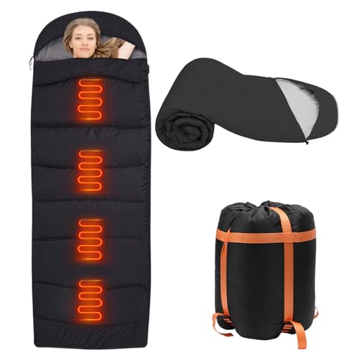 Bolsa de dormir calefactable para adultos, compacta, impermeable, con 3 niveles de temperatura, ideal para camping, recargable por USB con 4 áreas de calefacción para senderismo y mochilero miniatura 1