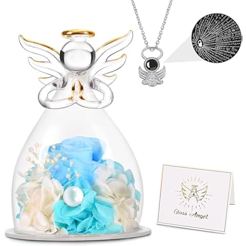 Mothers Day Preserved Real Rose Gifts for Mom Grandma Wife,Glass Angel Figurines with I Love You Necklace Gifts for Mom,Birthday Gifts for Women Girlfriend Girls for Her from Daughter Son Cover