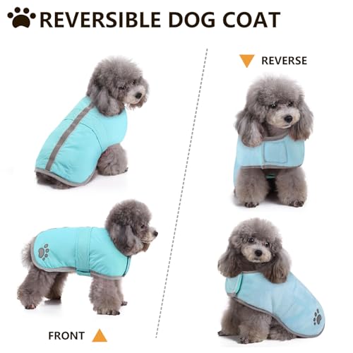 Image of Queenmore Winter Coat, Fleece Puffer Down Vest, Cold Weather Pet Jacket, Waterproof Reflective Reversible Sweater Clothes for Small, Medium and Large Dogs (Light Blue, S)