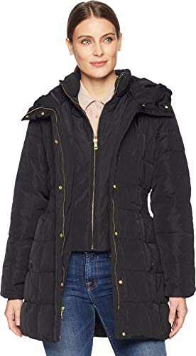 Cole Haan Women's Taffeta Down Coat with Bib Front and Dramatic Hood