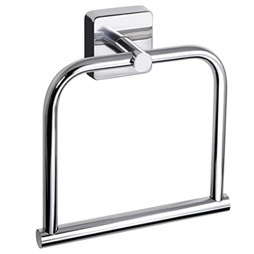 Kapitan Quattro handduksring fyrkantig stil rostfritt stål badrum handdukshängare hållare 18 cm/7,09 tum, AISI 304 18/10, polerad finish, väggmonterad 3M självhäftande, tillverkad i EU, 20 års garanti