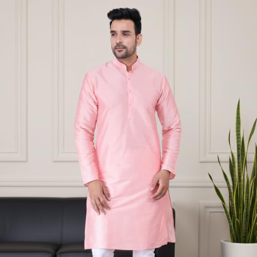 Image of Sadree Men's Silk Blend, Knee Length, Full Sleeve, Mandrin Collor, Solid Style, Attractive Colour, Solid Plain Kurtas