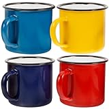 NIYANGLE Juego de 4 Tazas de Esmalte Vintage 350 Ml, Colores Rojo, Amarillo, Verde Pavo y Azul Oscuro, Tazas Retro Ligeras para Camping, Picnic, Viaje y Uso Doméstico