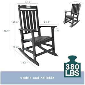 Black Oversized Outdoor Patio Rocking Chair, HDPE Rocking Chair Outdoor, Weather Prsistant Patio Rocking Chairs for Adult, White Porch Rocker for Backyard Patio Garden Porch 38" D x 27" W x 46" H Black Oversized Outdoor Patio Rocking Chair HDPE Rocking Chair Outdoor Weather Prsistant Patio Rocking Chairs for Adult White Porch Rocker for Backyard Patio Garden Porch 38 D x 27 W x 46 H