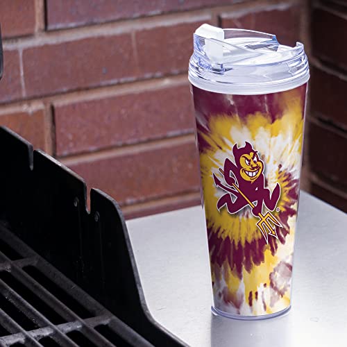 Image of Rico Industries NCAA Glitter 24oz Acrylic Glitter Tumbler with Hinged Lid, Officially Licensed Double Wall Tumbler with Straw