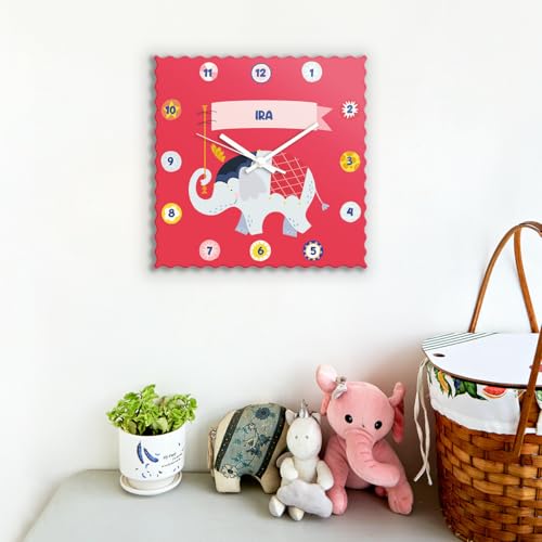 Image of Zooboo Personalized Wall Clock for Kids | Custom Name Acrylic Analog Clock with Silent Quartz Movement | Cute Animal Circus Design, 30x30 cm, Multicolor