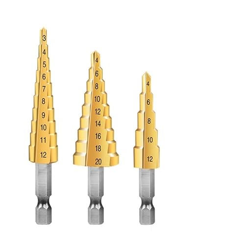 3pcs 4-12/20/32mm HSS Acciaio Step Cone Cut Set Strumenti Titanio Rivestito Legno Metallo Punta da trapano ad alta velocità Prostormer(3pcs 3-12 4-12 4-20)