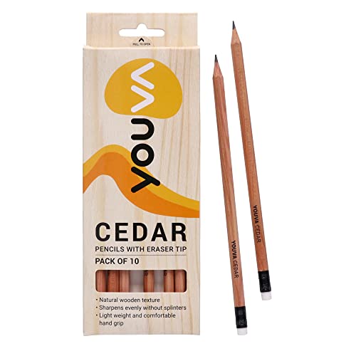 Navneet Youva | Cedar Pencils with Eraser Tip for Students and Professionals | Writing Pencils | Pack Of 10 | Black