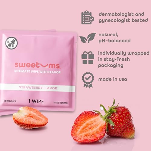 Image of Sweetums Feminine Wipes For Women, Individually Wrapped - pH Balanced Flavored Intimate Wipes - Pack of 10 (Strawberry)