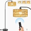 Brilvibera Rattan Floor Lamp- Boho Floor Lamp for Living Room, Rattan Standing Lamps with Dimmable Bulb, Adjustable Rattan Lamp Shades Bohemian Over Couch Lamps for Bedroom, Office